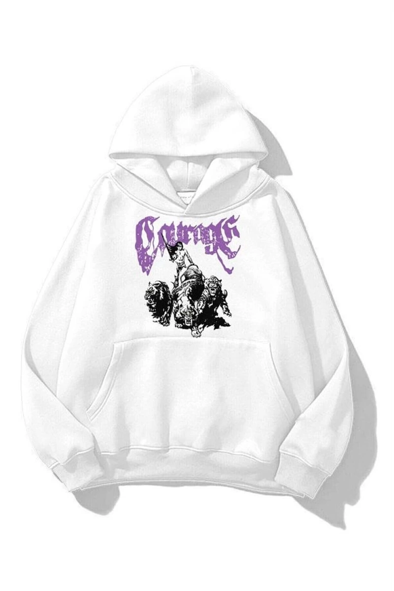 Unisex Courage Sweatshirt Hoodie Beyaz