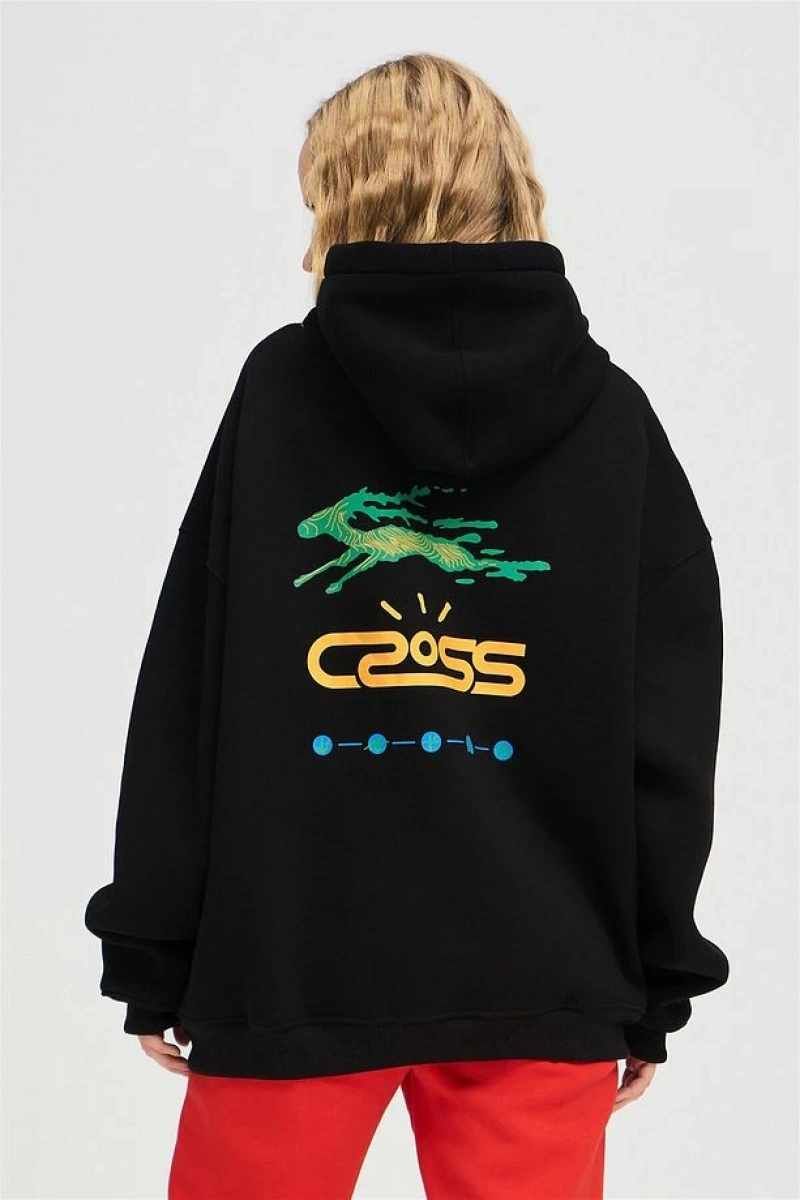 Unisex Cross Sweatshirt Hoodie Gri