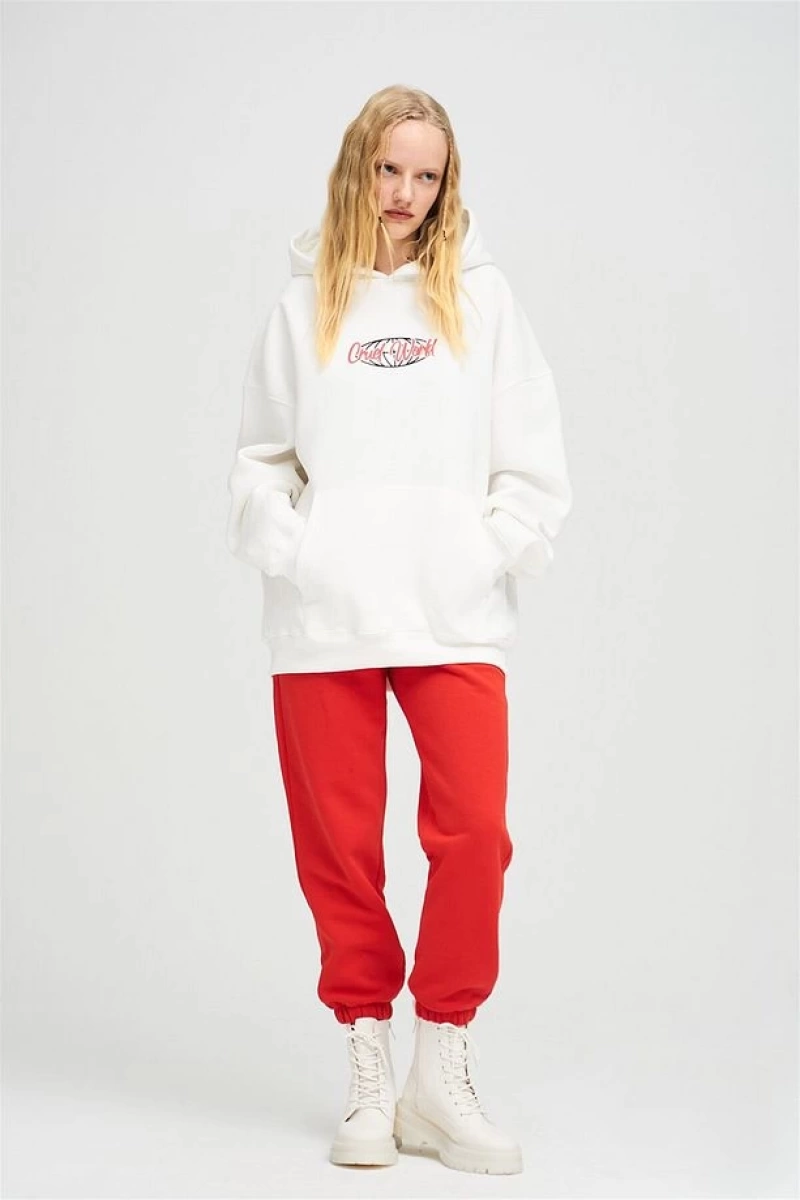 Unisex Cruel World Sweatshirt Hoodie Beyaz