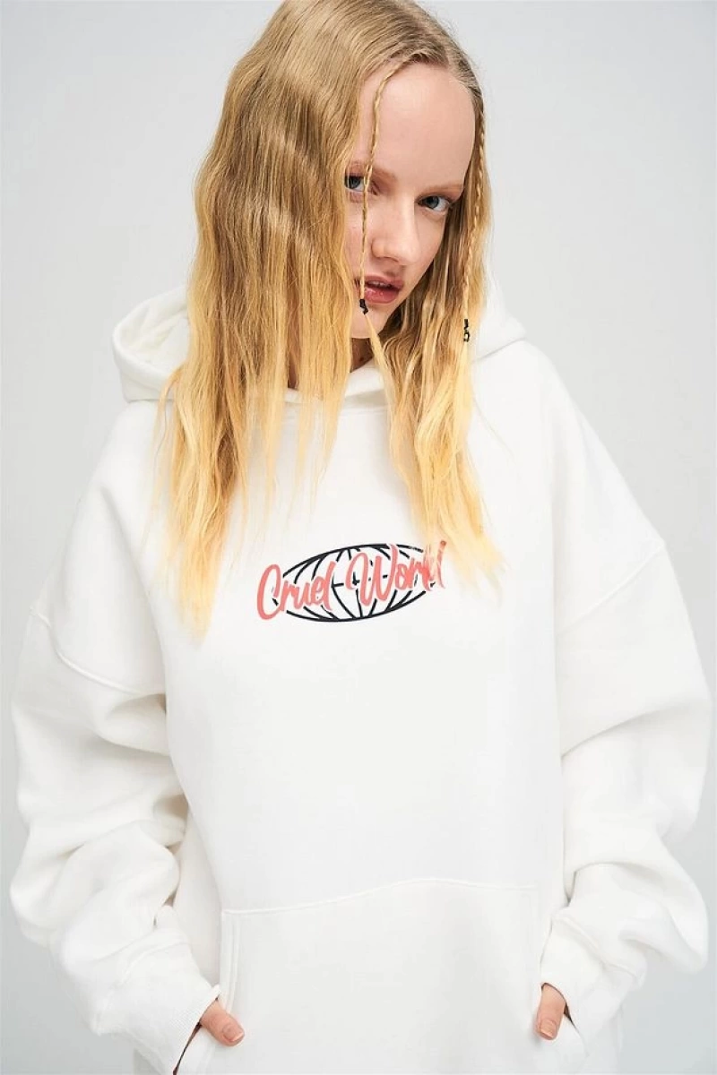 Unisex Cruel World Sweatshirt Hoodie Beyaz