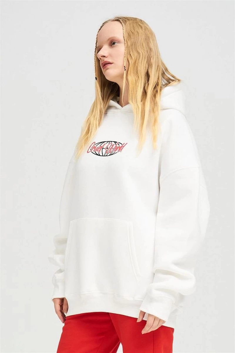Unisex Cruel World Sweatshirt Hoodie Beyaz