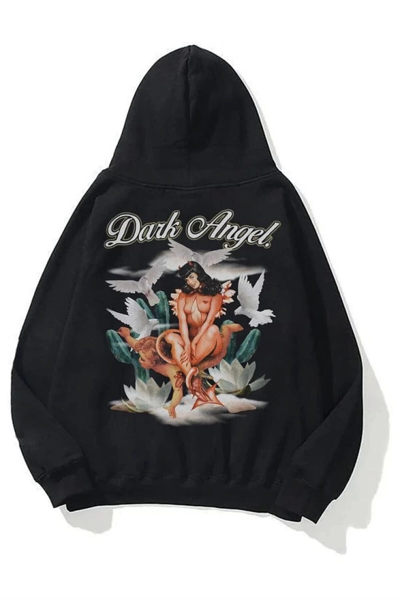 Unisex Dark Angel Sweatshirt Hoodie Siyah