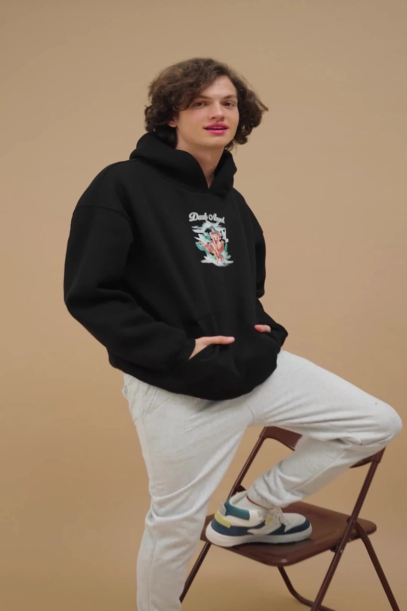 Unisex Dark Angel Sweatshirt Hoodie Siyah