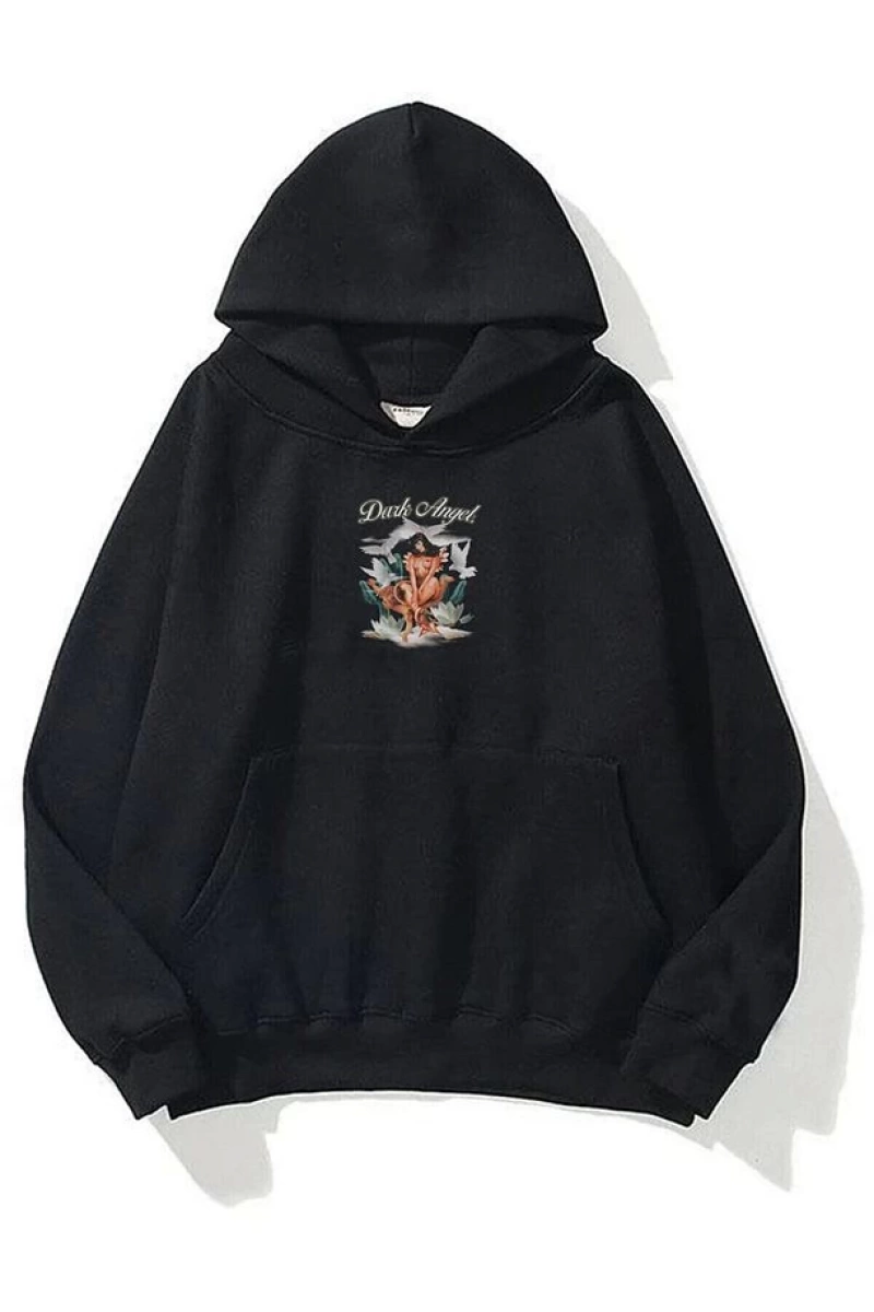 Unisex Dark Angel Sweatshirt Hoodie Siyah