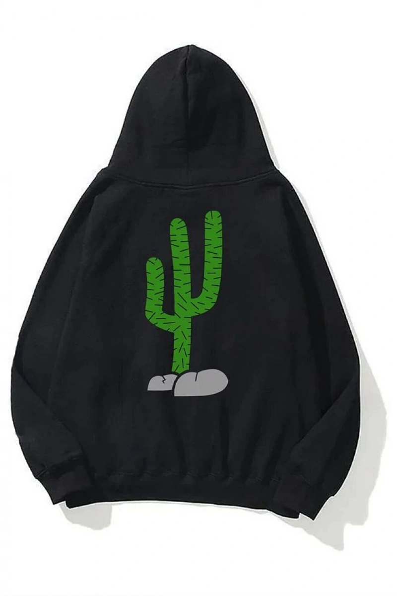 Unisex Dikenli Cactus Travis Scott Sweatshirt Hoodie Siyah