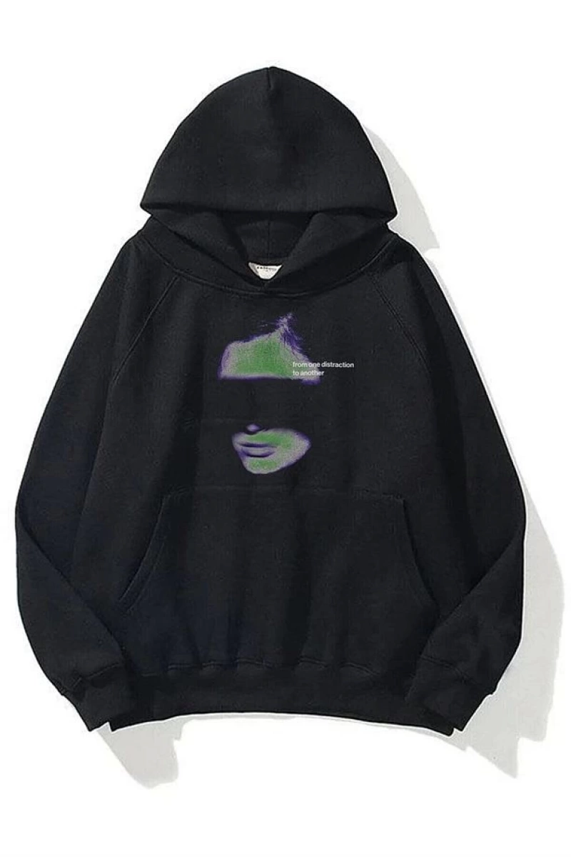 Unisex Distraction Sweatshirt Hoodie Siyah