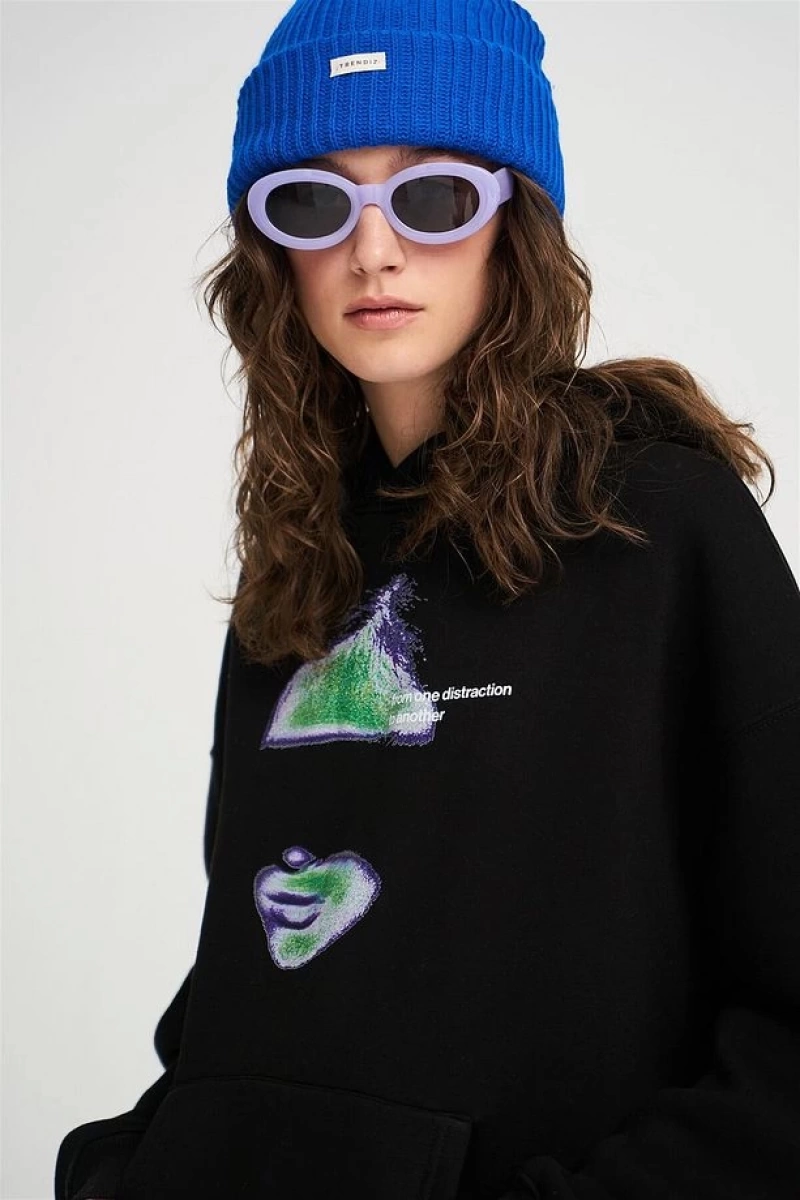 Unisex Distraction Sweatshirt Hoodie Siyah