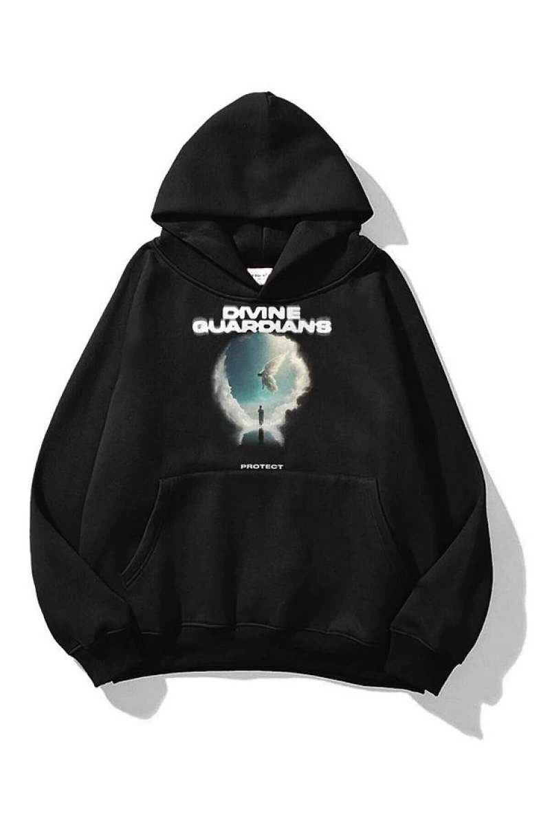 Unisex Divine Guardians Sweatshirt Hoodie Siyah