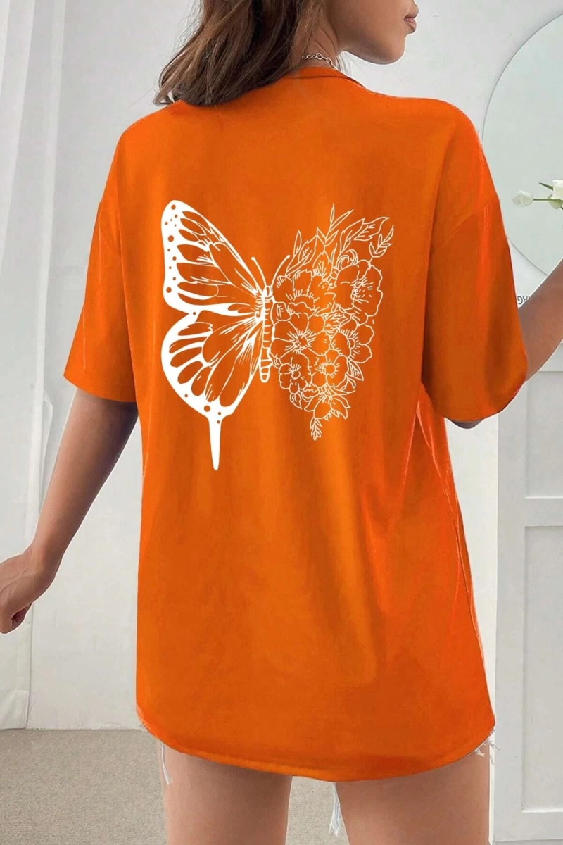 Unisex Drawing Butterflies Tasarım T-shirt