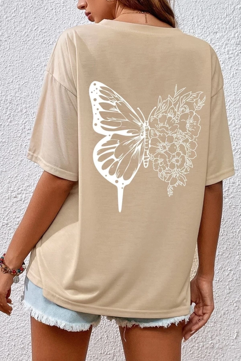 Unisex Drawing Butterflies Tasarım T-shirt