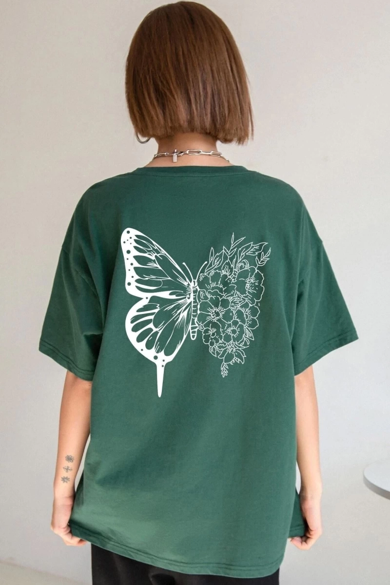 Unisex Drawing Butterflies Tasarım T-shirt