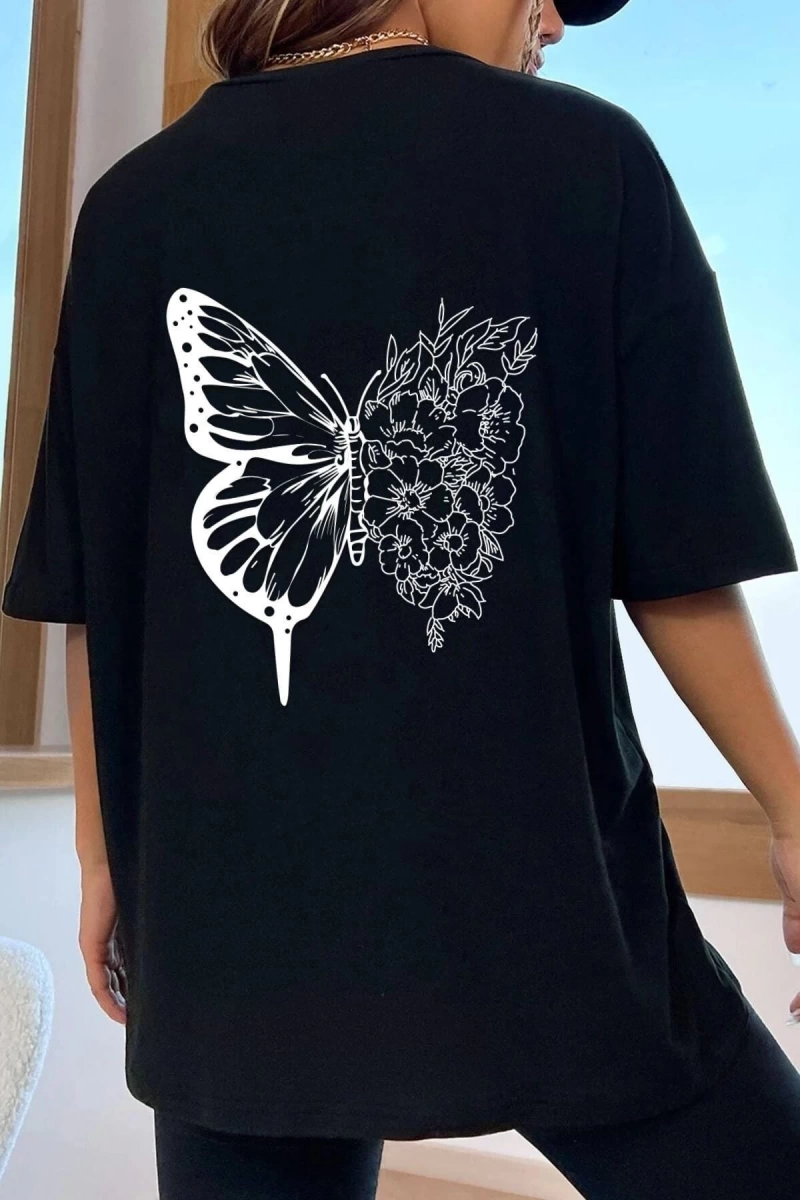Unisex Drawing Butterflies Tasarım T-shirt