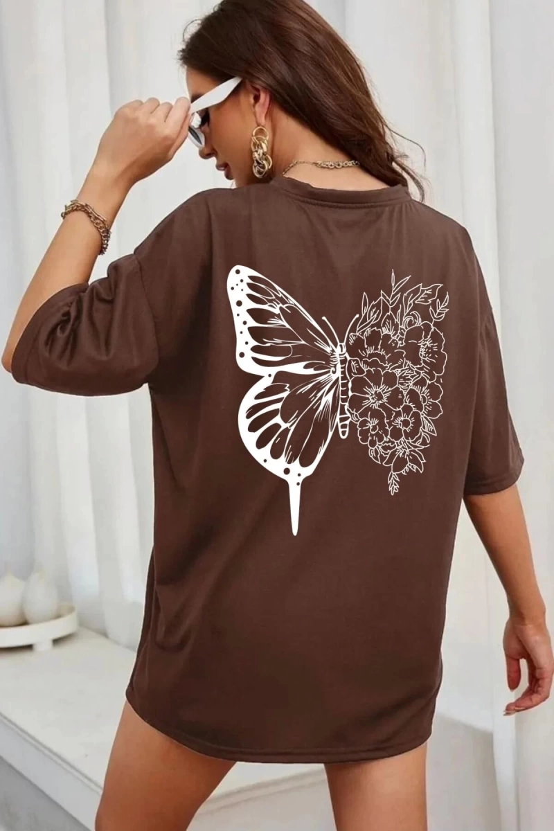 Unisex Drawing Butterflies Tasarım T-shirt