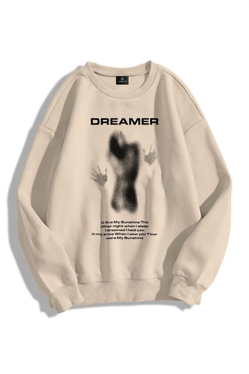 Unisex Dreamer Bisiklet Yaka Sweatshirt Hoodie Gri