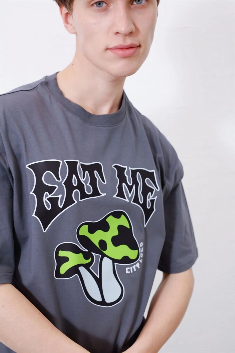 Unisex Eat Me Mushroom Antrasit Tshirt
