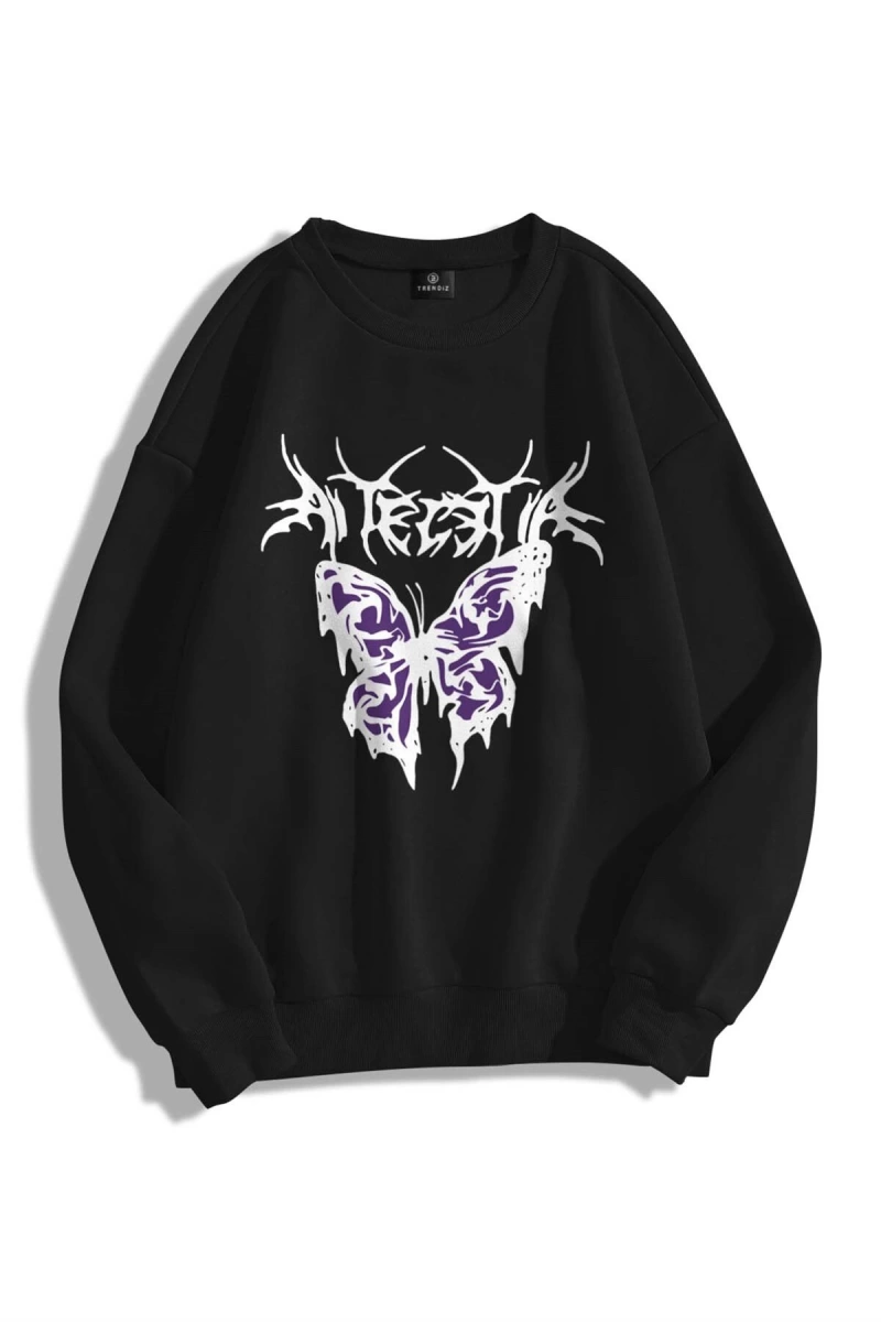 Unisex Eternal Butterfly Bisiklet Yaka Sweatshirt