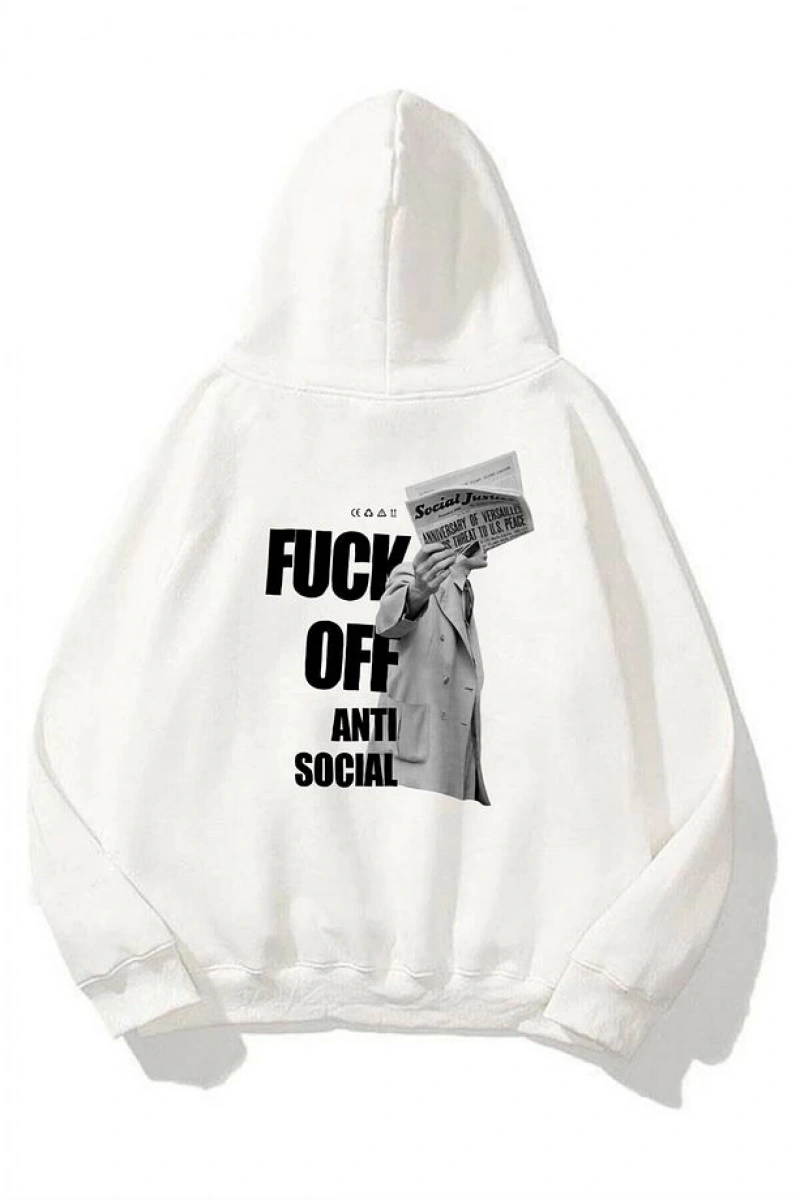 Unisex F Off Anti Social Sweatshirt Hoodie Beyaz