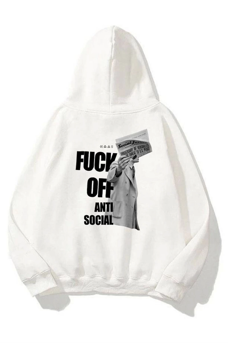Unisex F Off Anti Social Sweatshirt Hoodie Beyaz