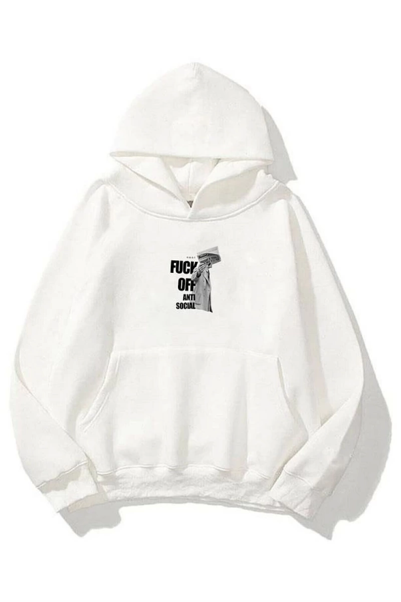 Unisex F Off Anti Social Sweatshirt Hoodie Beyaz