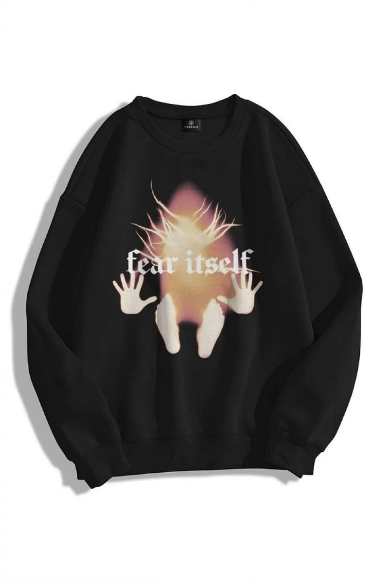 Unisex Fear Itself Bisiklet Yaka Sweatshirt Siyah