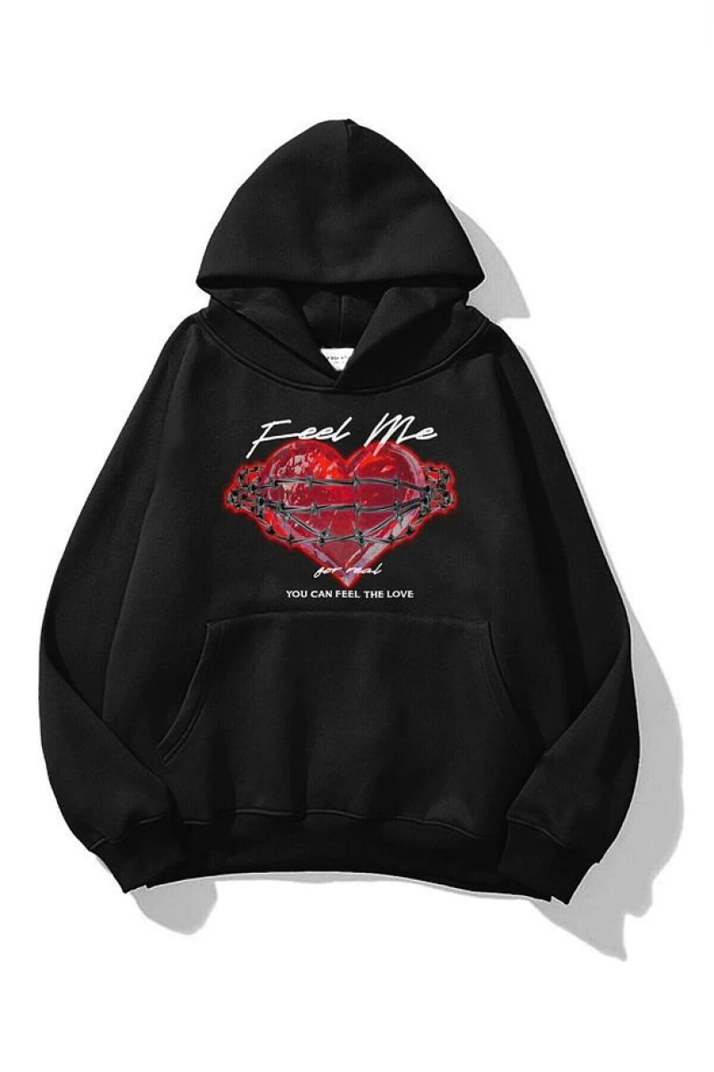 Unisex Feel Me Sweatshirt Hoodie Siyah