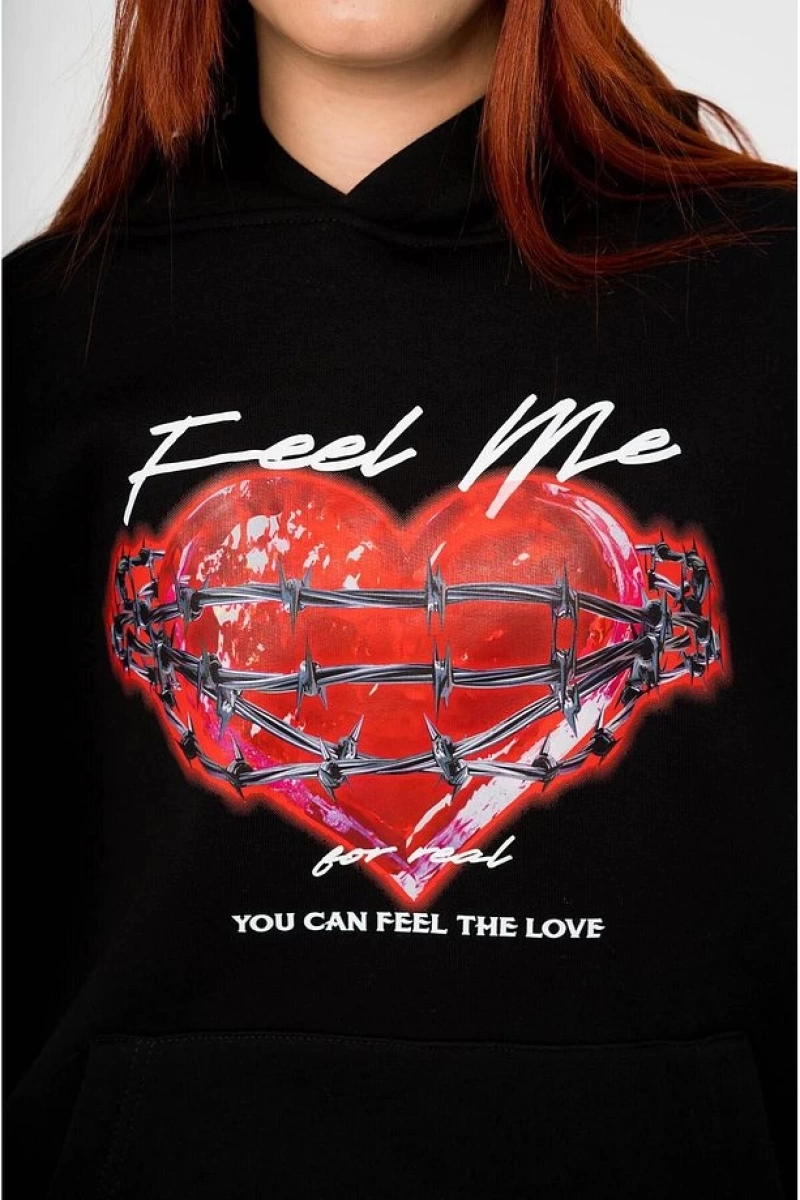 Unisex Feel Me Sweatshirt Hoodie Siyah