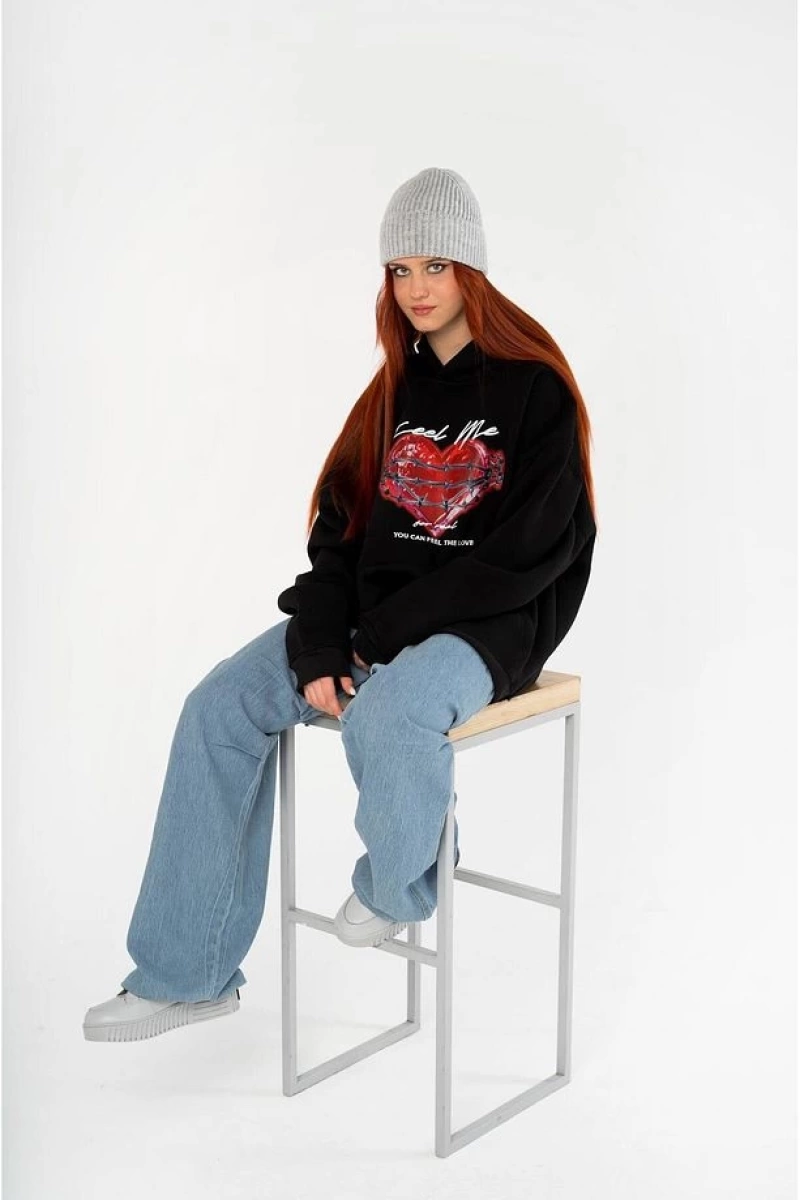 Unisex Feel Me Sweatshirt Hoodie Siyah