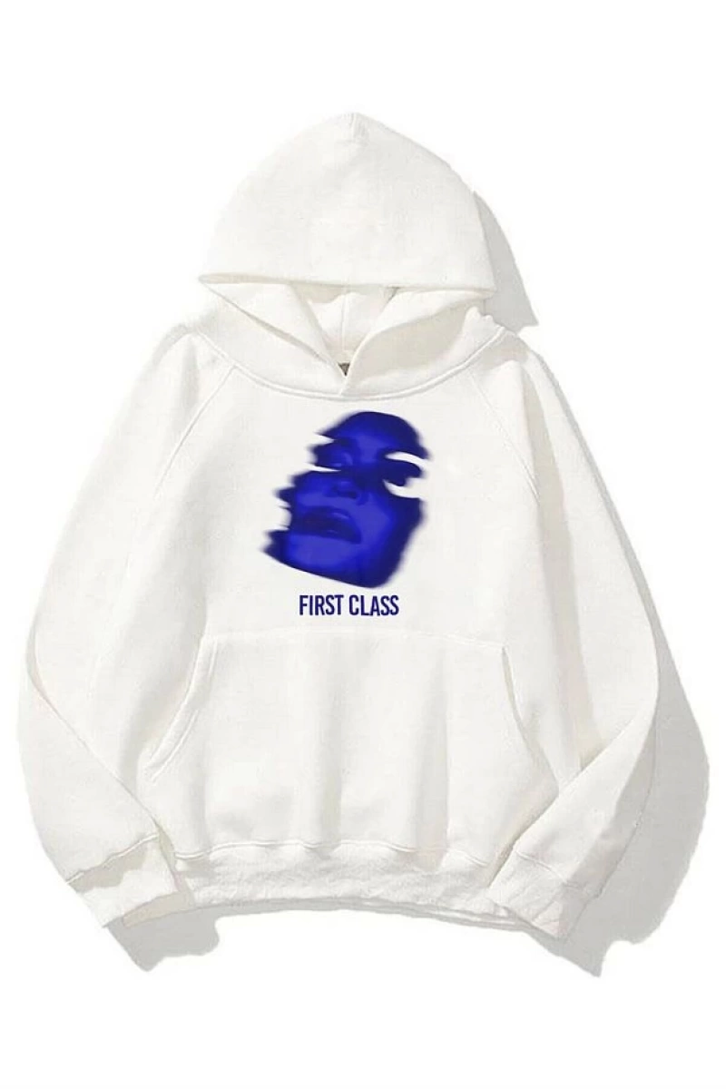 Unisex First Class Sweatshirt Hoodie Beyaz
