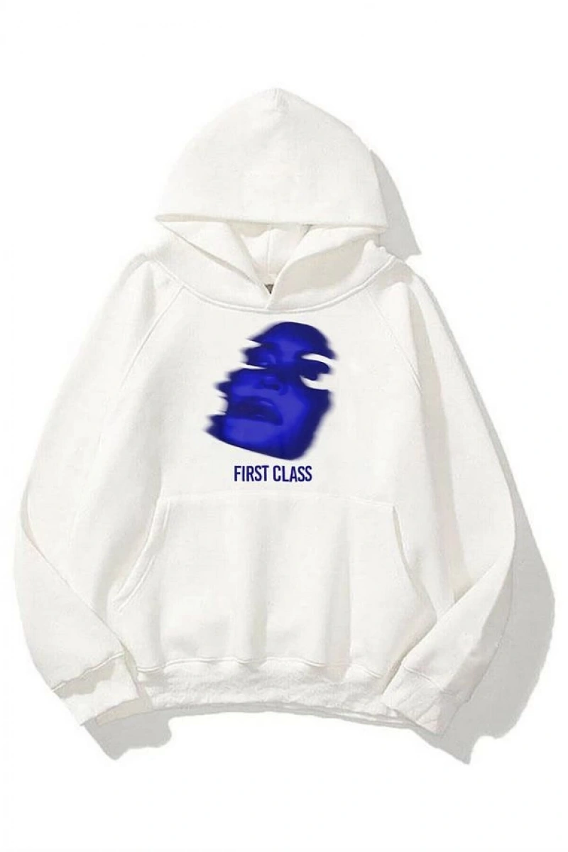 Unisex First Class Sweatshirt Hoodie Beyaz