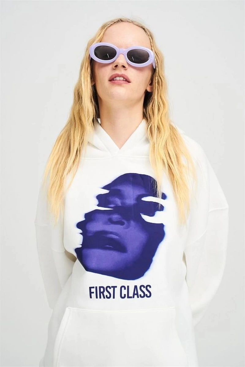 Unisex First Class Sweatshirt Hoodie Beyaz