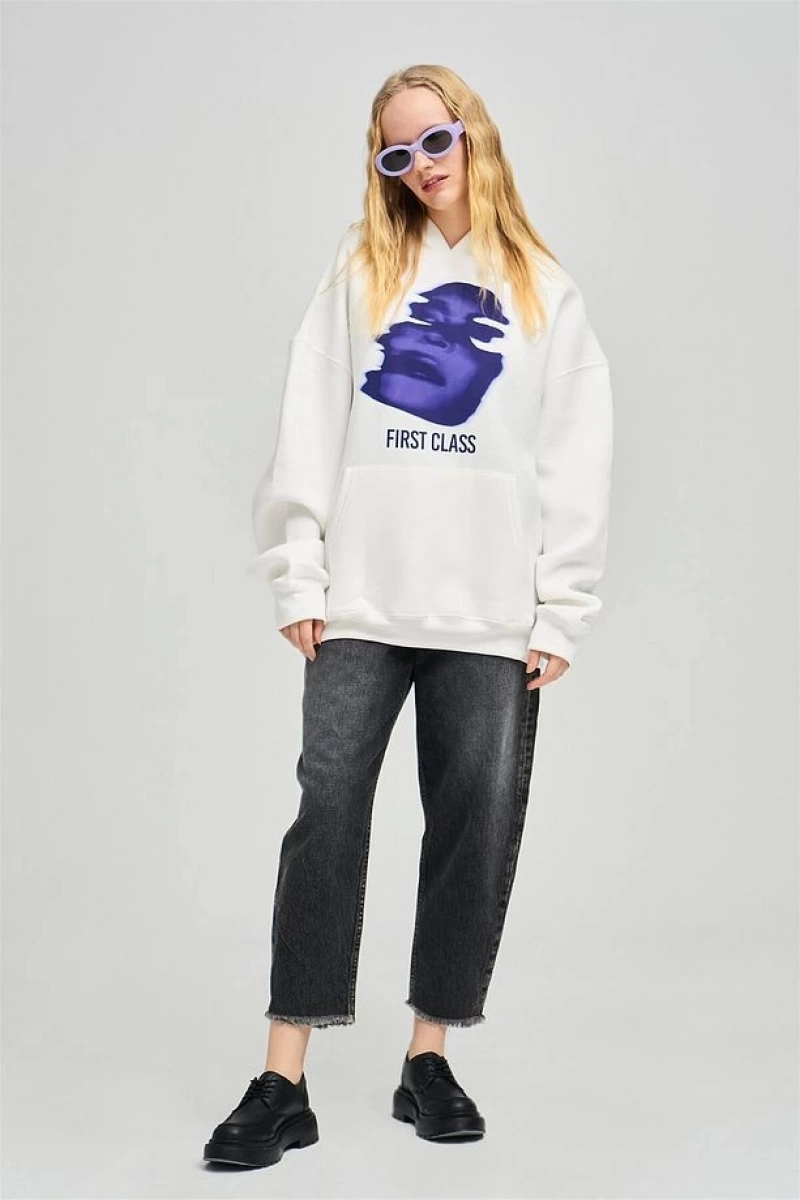 Unisex First Class Sweatshirt Hoodie Beyaz