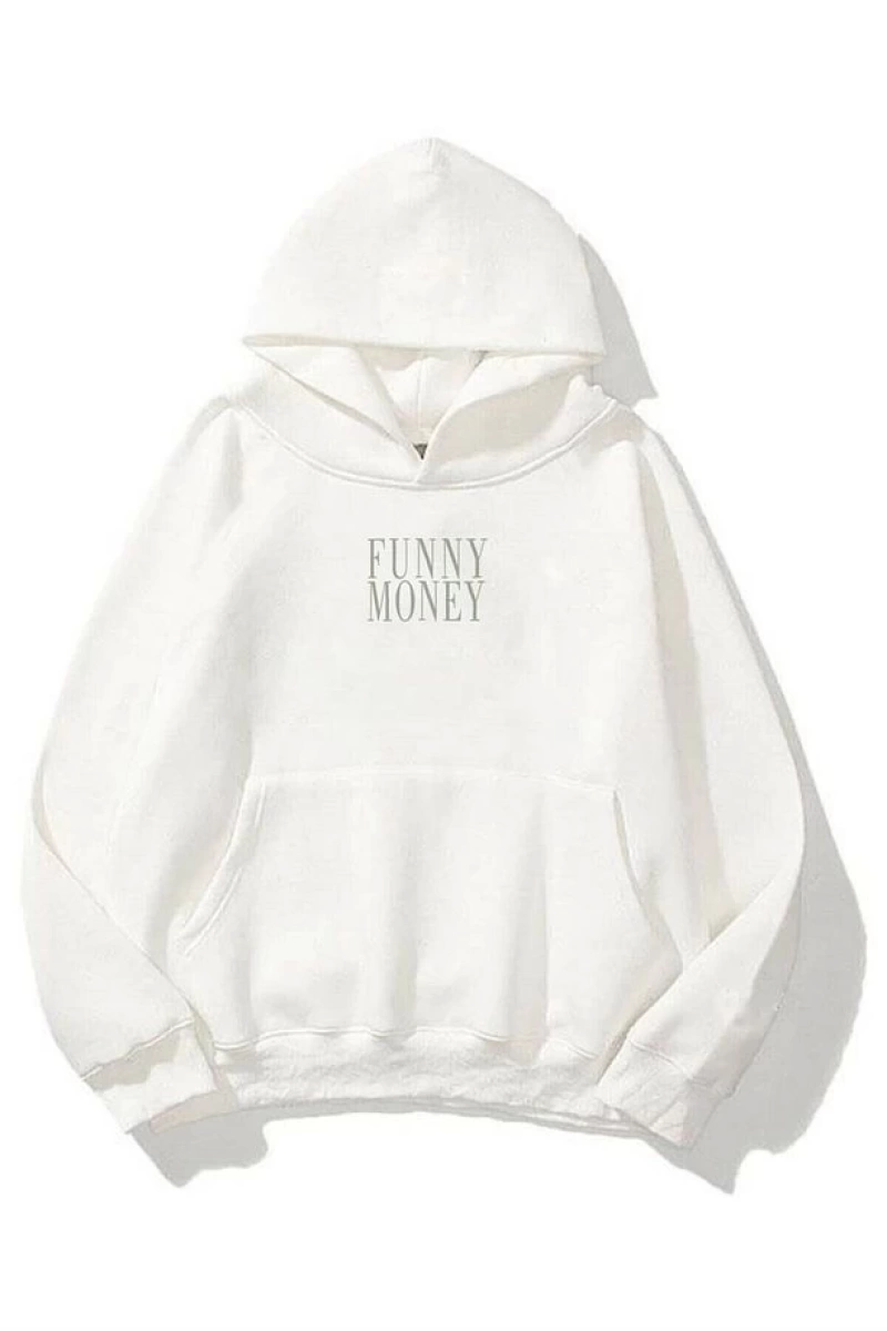 Unisex Funny Money Sweatshirt Hoodie Beyaz