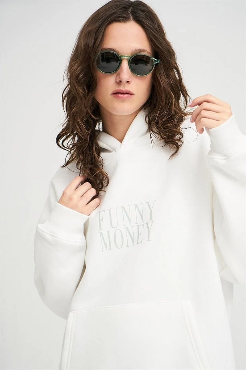 Unisex Funny Money Sweatshirt Hoodie Beyaz