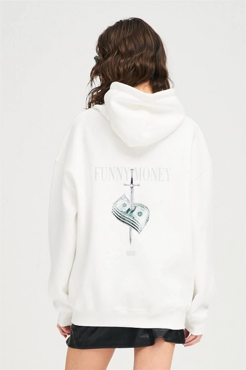 Unisex Funny Money Sweatshirt Hoodie Beyaz