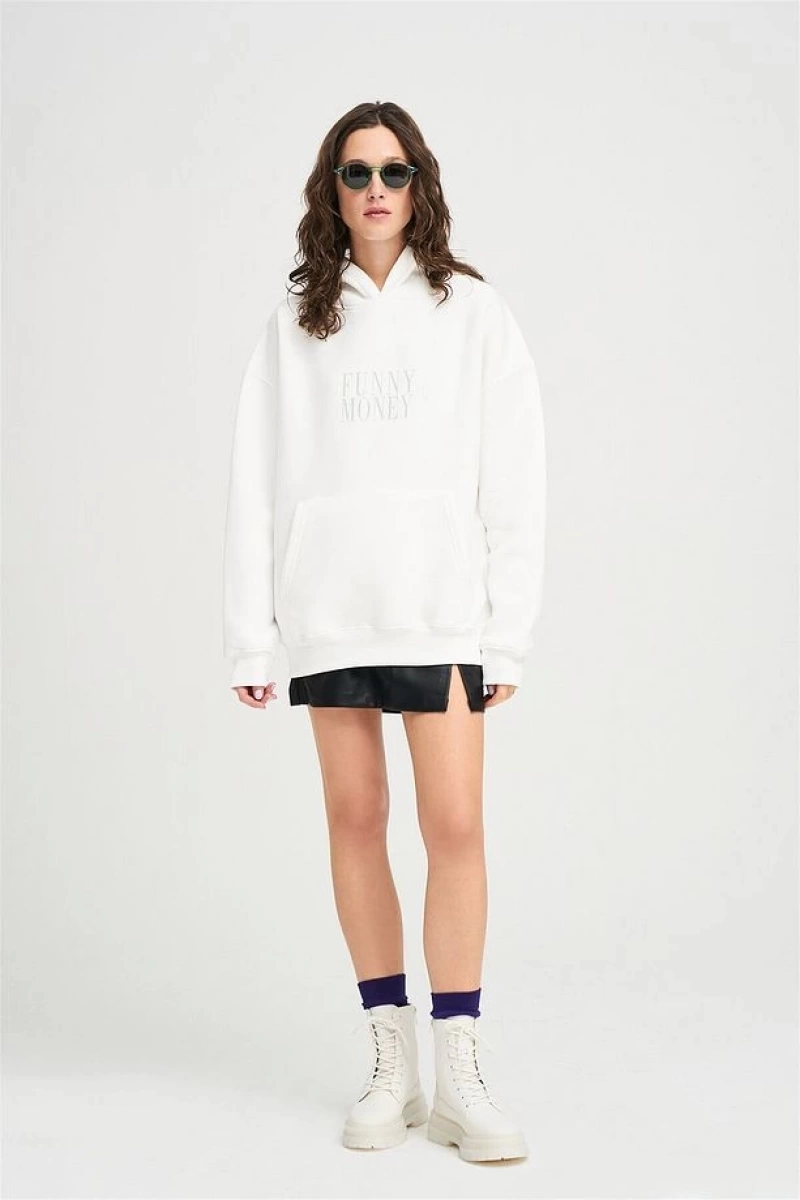 Unisex Funny Money Sweatshirt Hoodie Beyaz