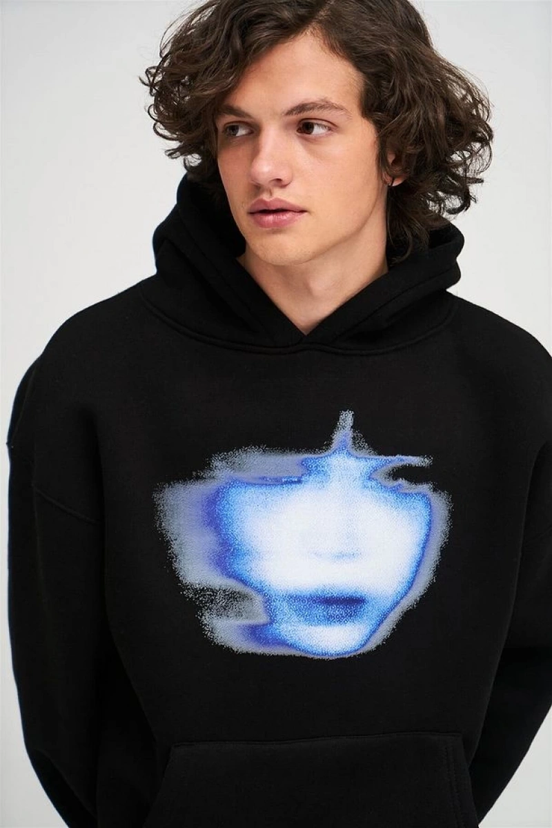 Unisex Girl Face Sweatshirt Hoodie Siyah