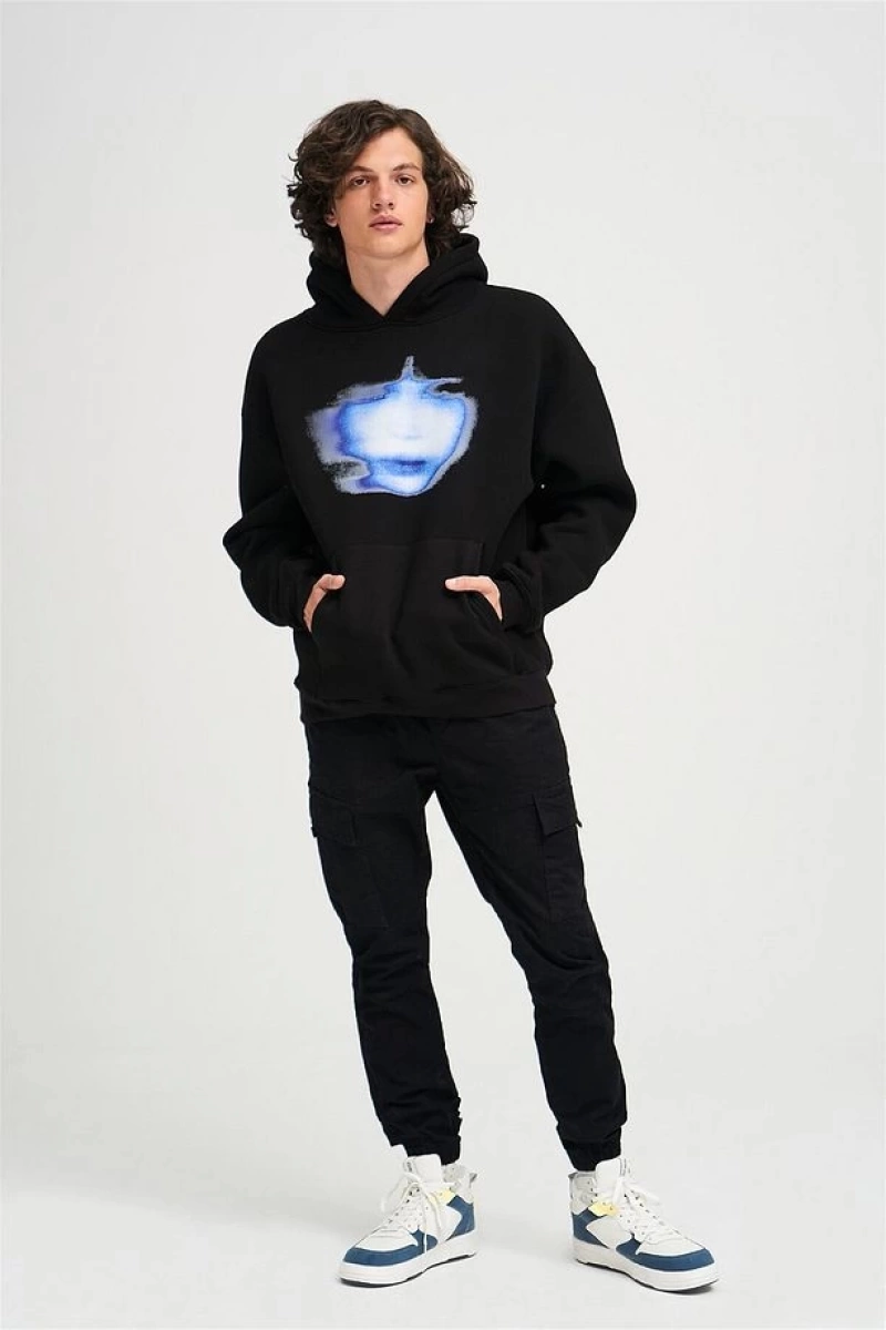 Unisex Girl Face Sweatshirt Hoodie Siyah