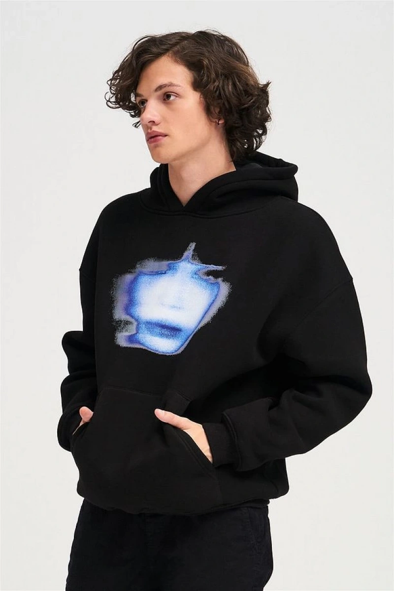 Unisex Girl Face Sweatshirt Hoodie Siyah