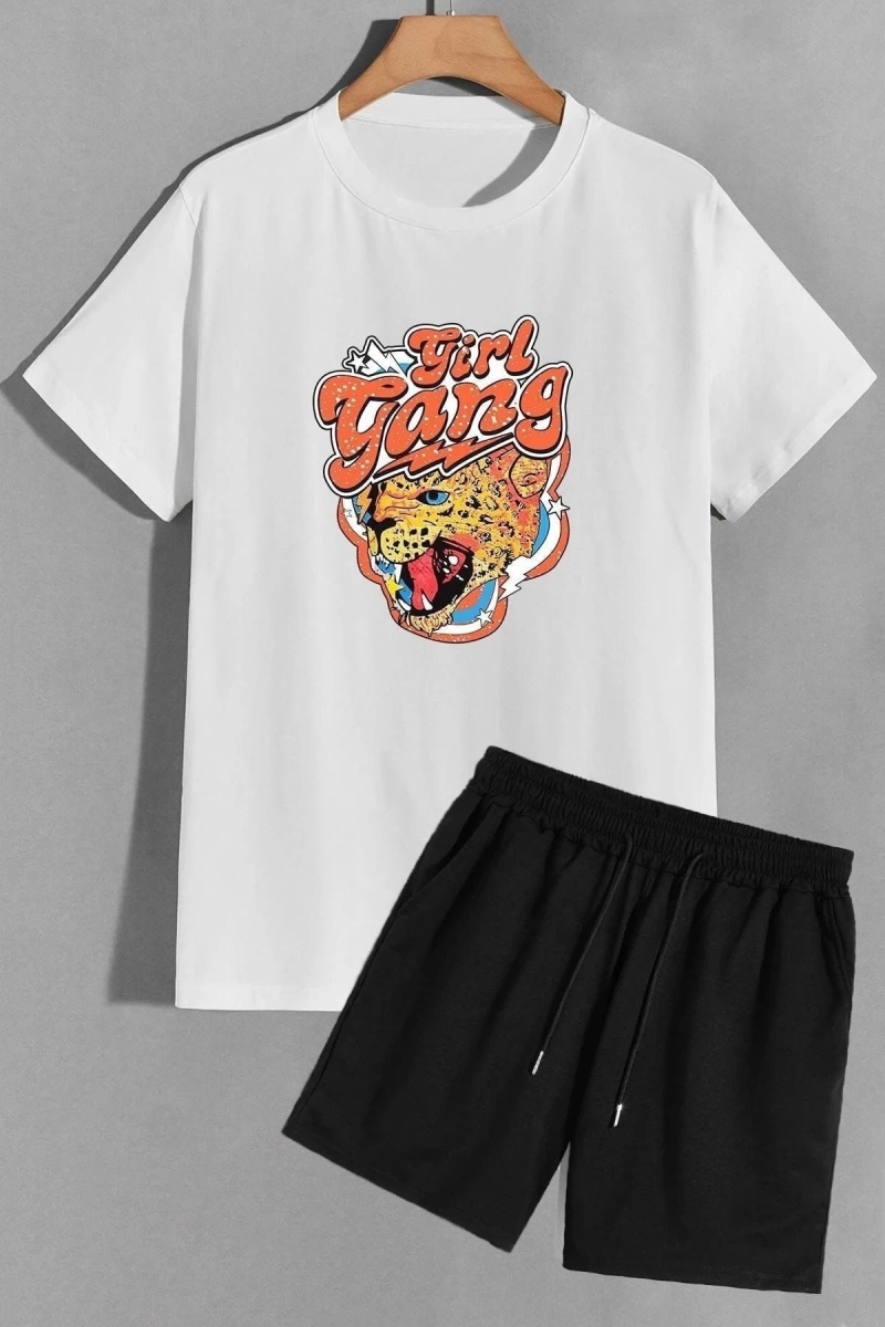 Unisex Girlgang Şort T-shirt Eşofman Takımı TSH-GIRLGANG-SHRT-DUZ