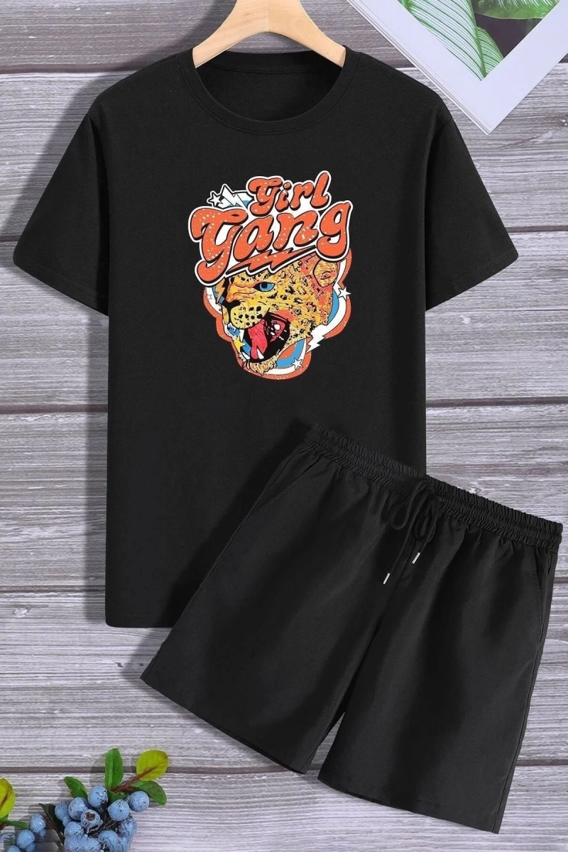 Unisex Girlgang Şort T-shirt Eşofman Takımı TSH-GIRLGANG-SHRT-DUZ