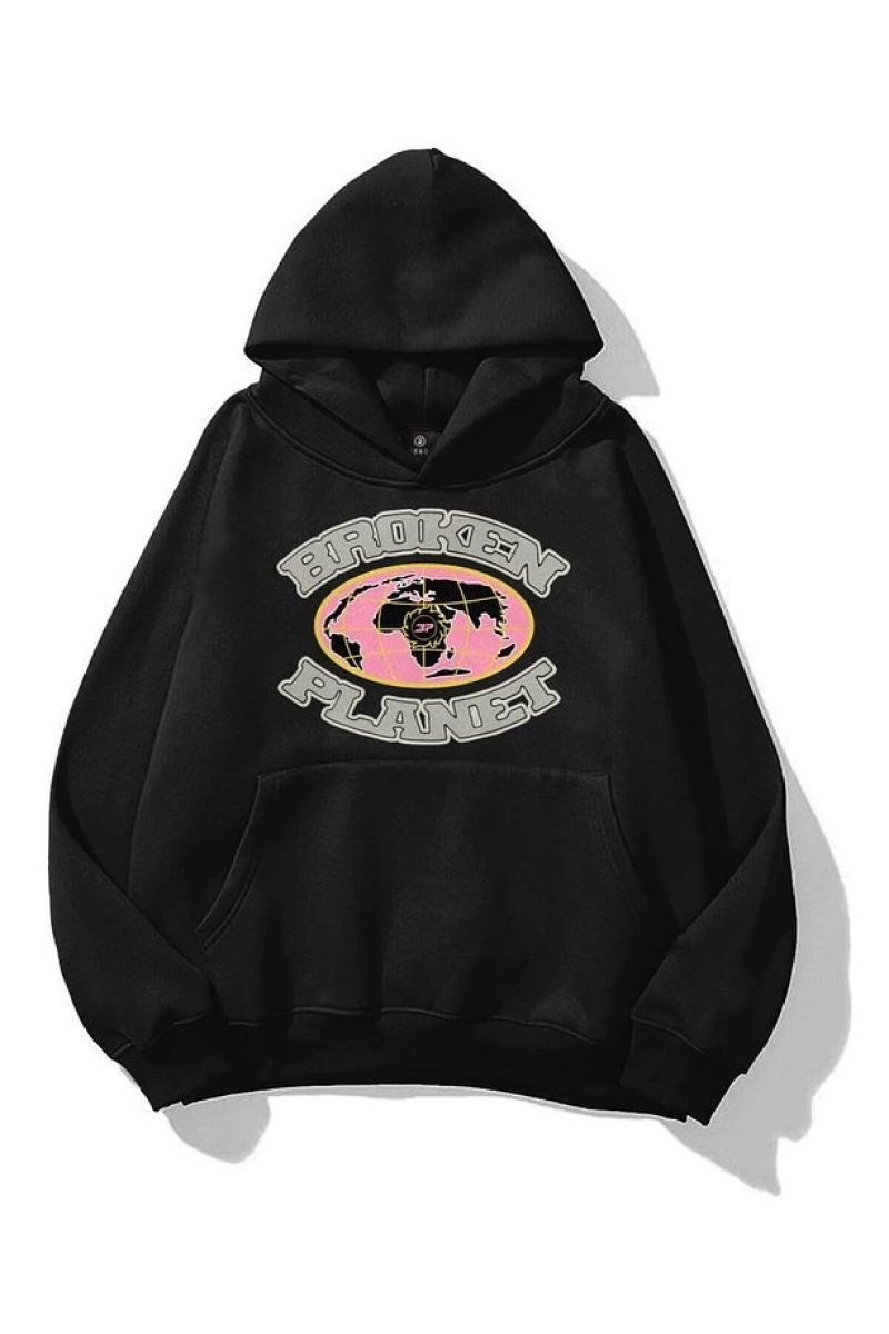 Unisex Globe Broken Planet Sweatshirt Siyah