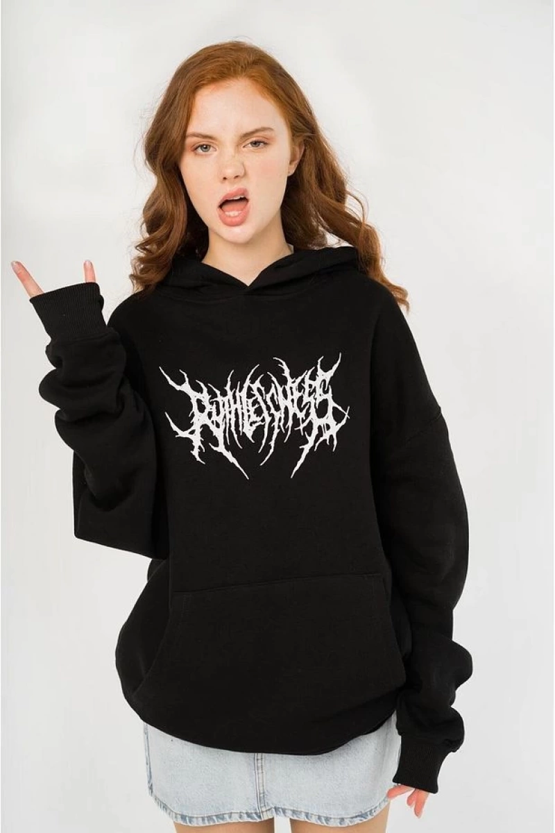 Unisex Gothic Ruthless Sweatshirt Hoodie Siyah