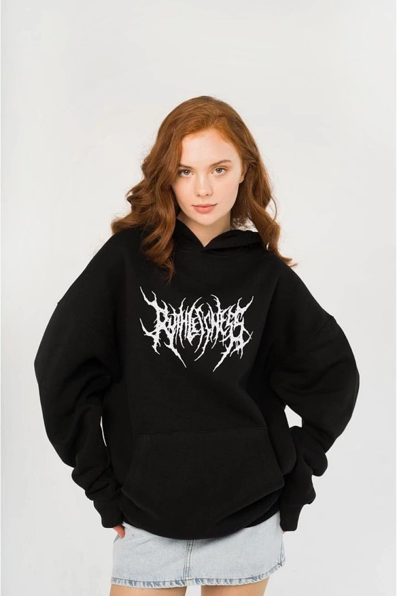 Unisex Gothic Ruthless Sweatshirt Hoodie Siyah