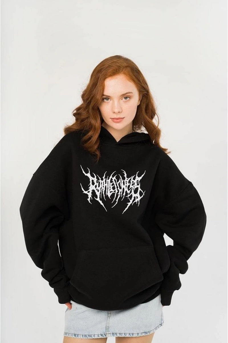 Unisex Gothic Ruthless Sweatshirt Hoodie Siyah