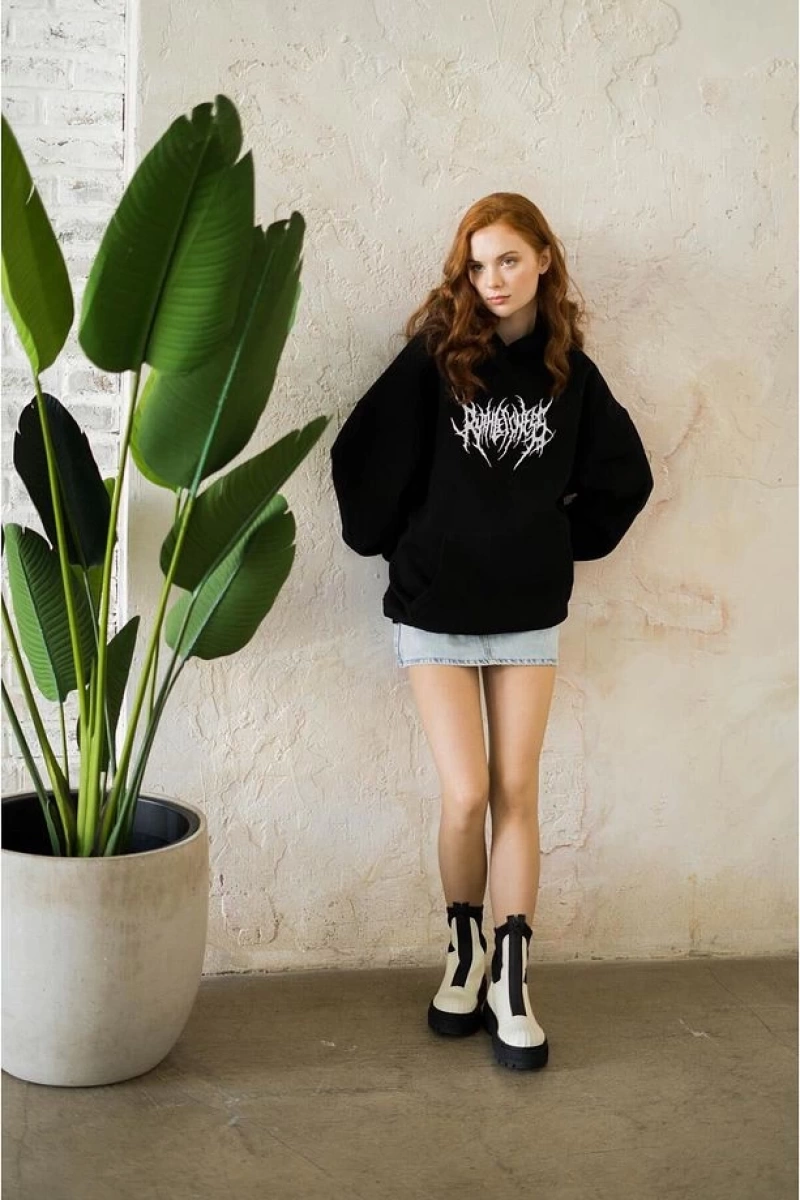 Unisex Gothic Ruthless Sweatshirt Hoodie Siyah