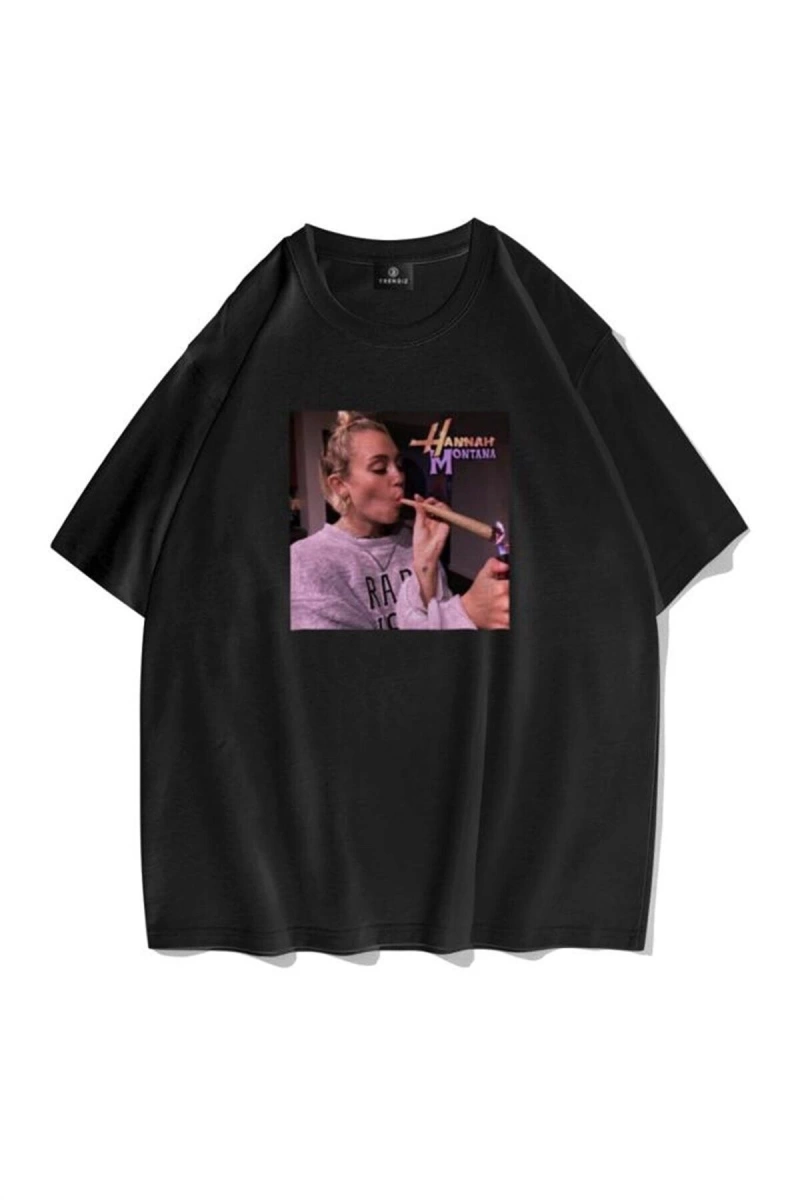 Unisex Hannah Montana Siyah Tshirt