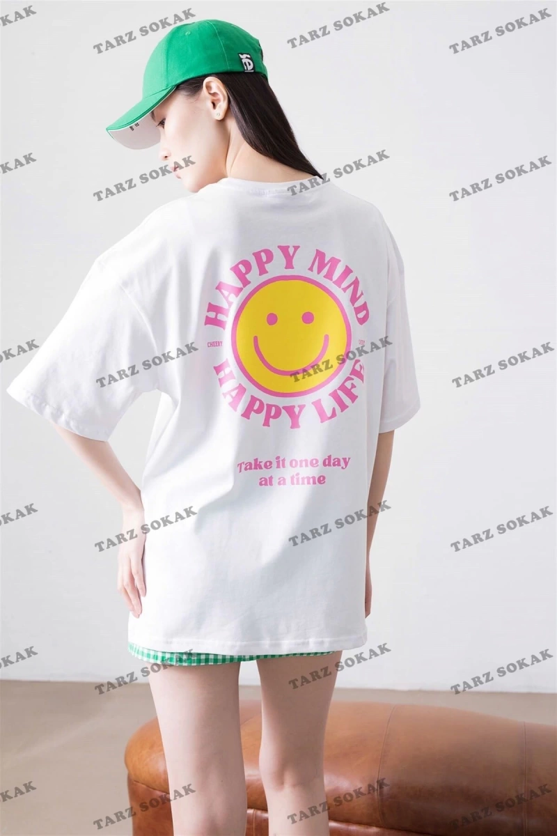 Unisex Happy Life Beyaz