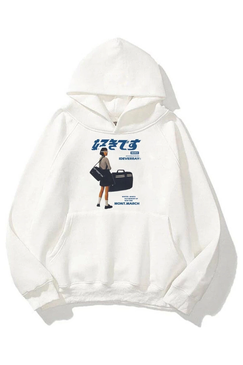 Unisex Harajuku Girl Beyaz Sweatshirt