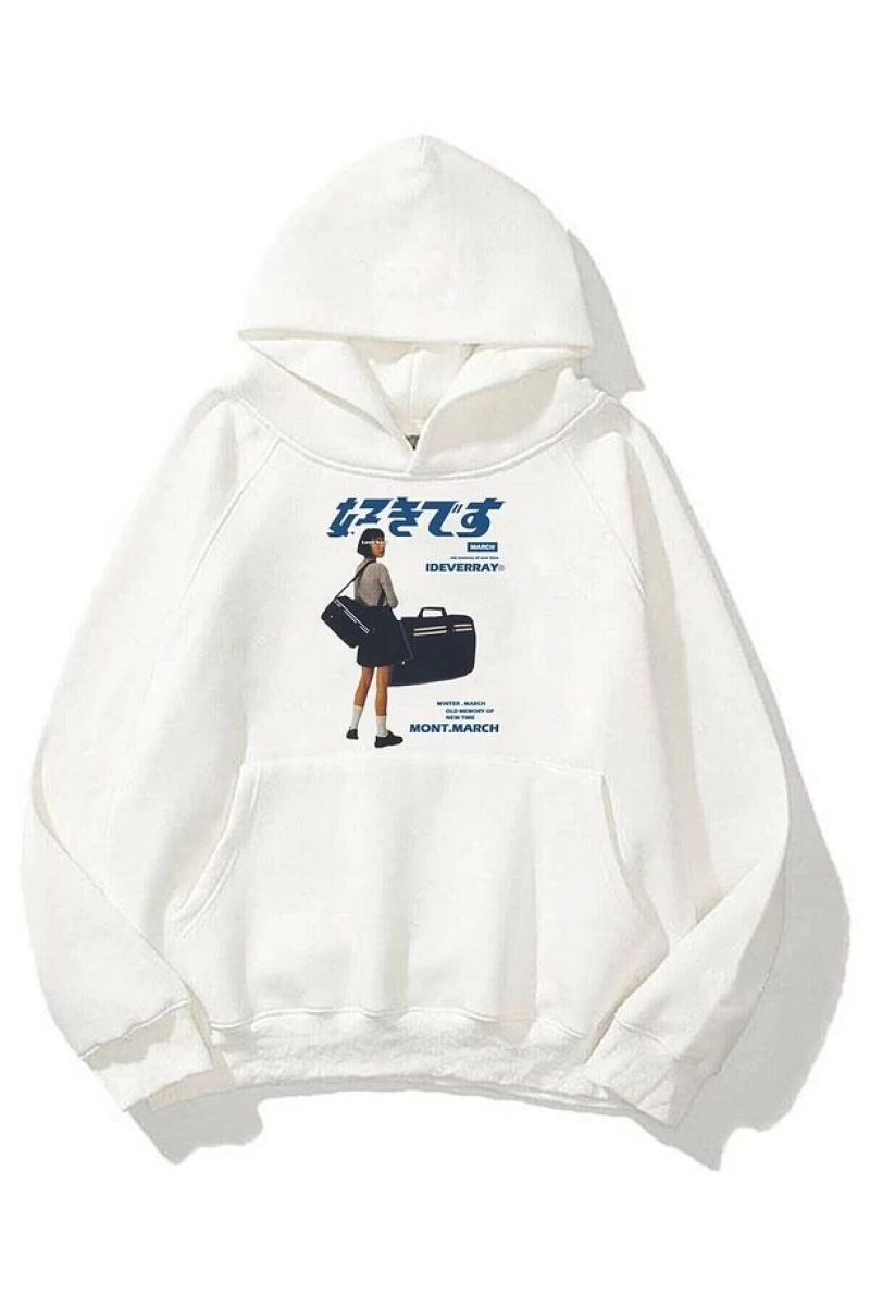 Unisex Harajuku Girl Beyaz Sweatshirt Beyaz