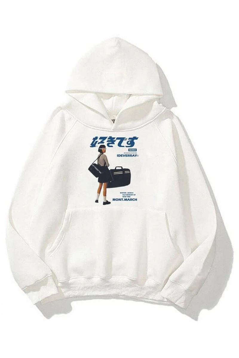 Unisex Harajuku Girl Beyaz Sweatshirt Beyaz
